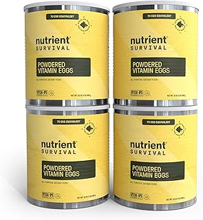 4 Cans, 70 Egg Equivalent per can - Nutrient Survival Vitamin Powdered Eggs Freeze Dried Prepper Supplies & Emergency Food Supply, 33 Essential Nutrients, Gluten Free, Shelf Stable Up to 25 Years
