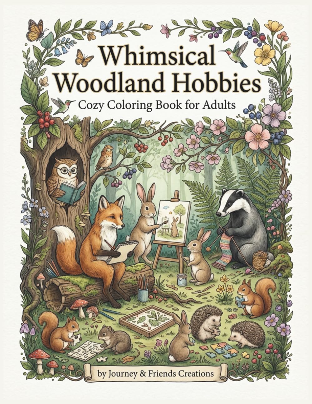 Whimsical Woodland Hobbies: Cozy Coloring Book for Adults: Cottage Core Forest Themed Coloring Book, Woodland Animals Intricate Detail