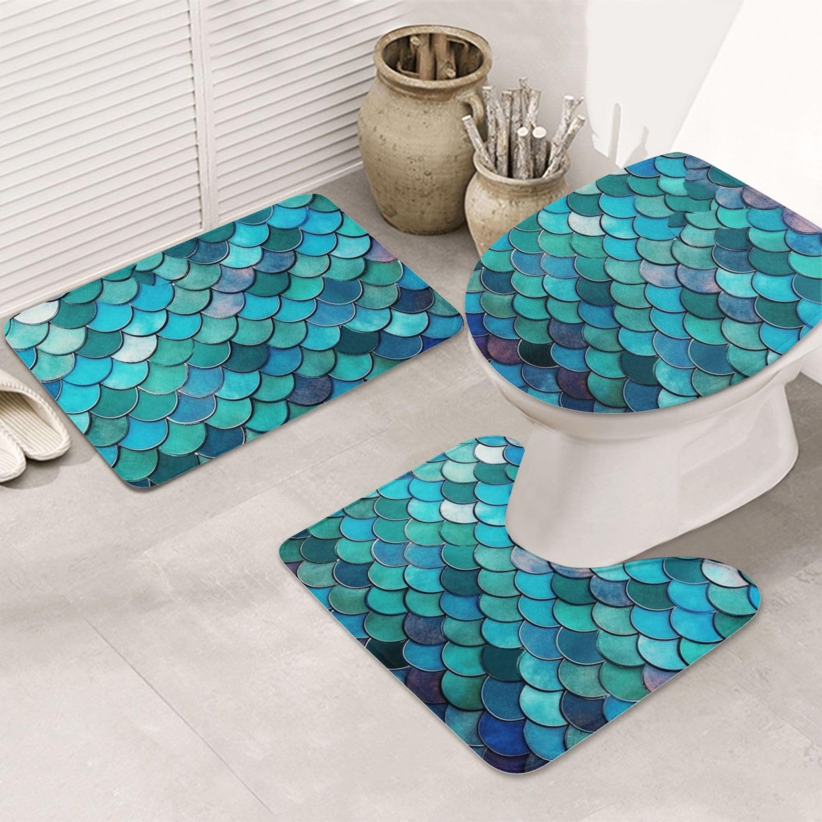 Tapis de bain super doux absorbant lot de 3 avec tapis WC en U et housse abattant