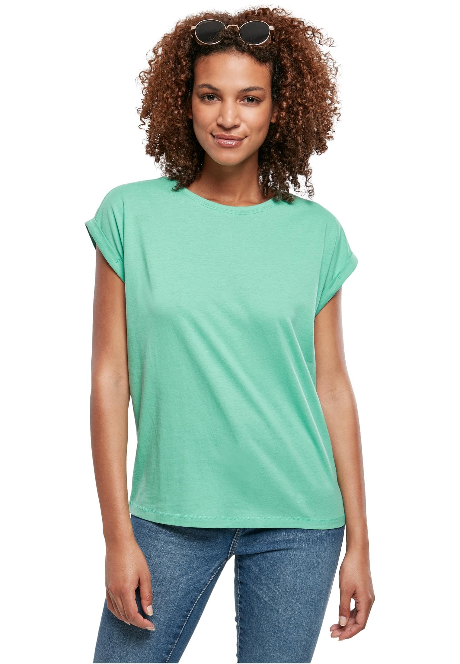 Urban Classics Damen T-Shirt Ladies Extended Shoulder Tee, T-Shirt mit überschnittenen Schultern, aus Baumwolle, erhältlich in vielen Farben, Freshseed, L