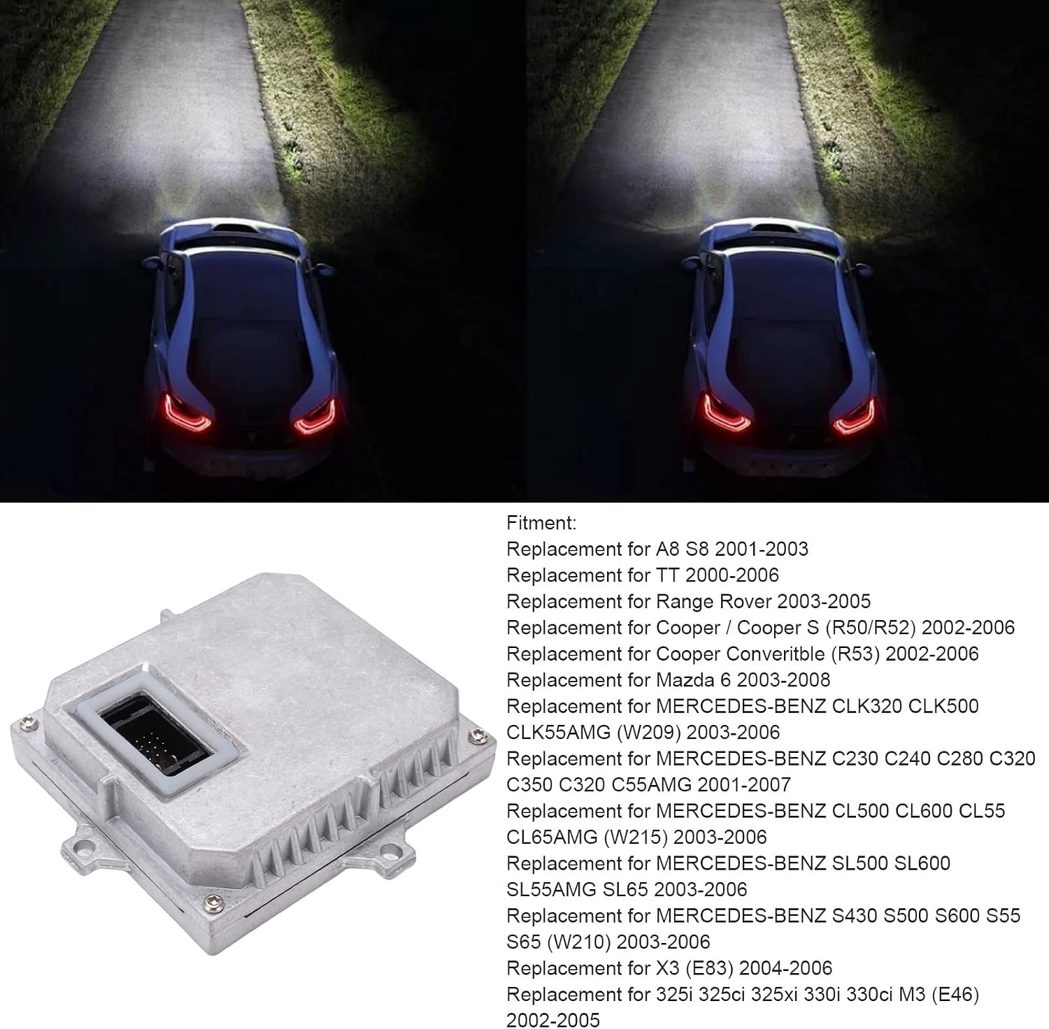 CHICIRIS Xenon Headlight Ballast next to a list of compatible vehicle models