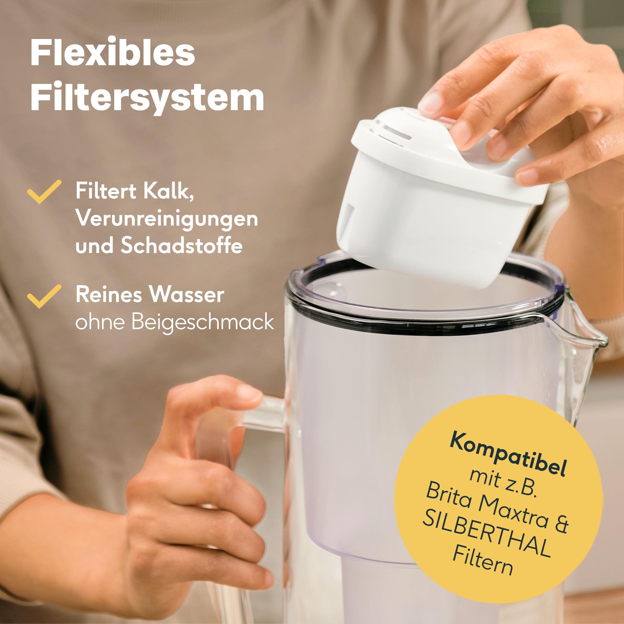 SILBERTHAL Wasserfilter Glas Karaffe 2,7 Liter - Kompatibel mit Maxtra+ - Reduziert Kalk und Chlor im Trinkwasser