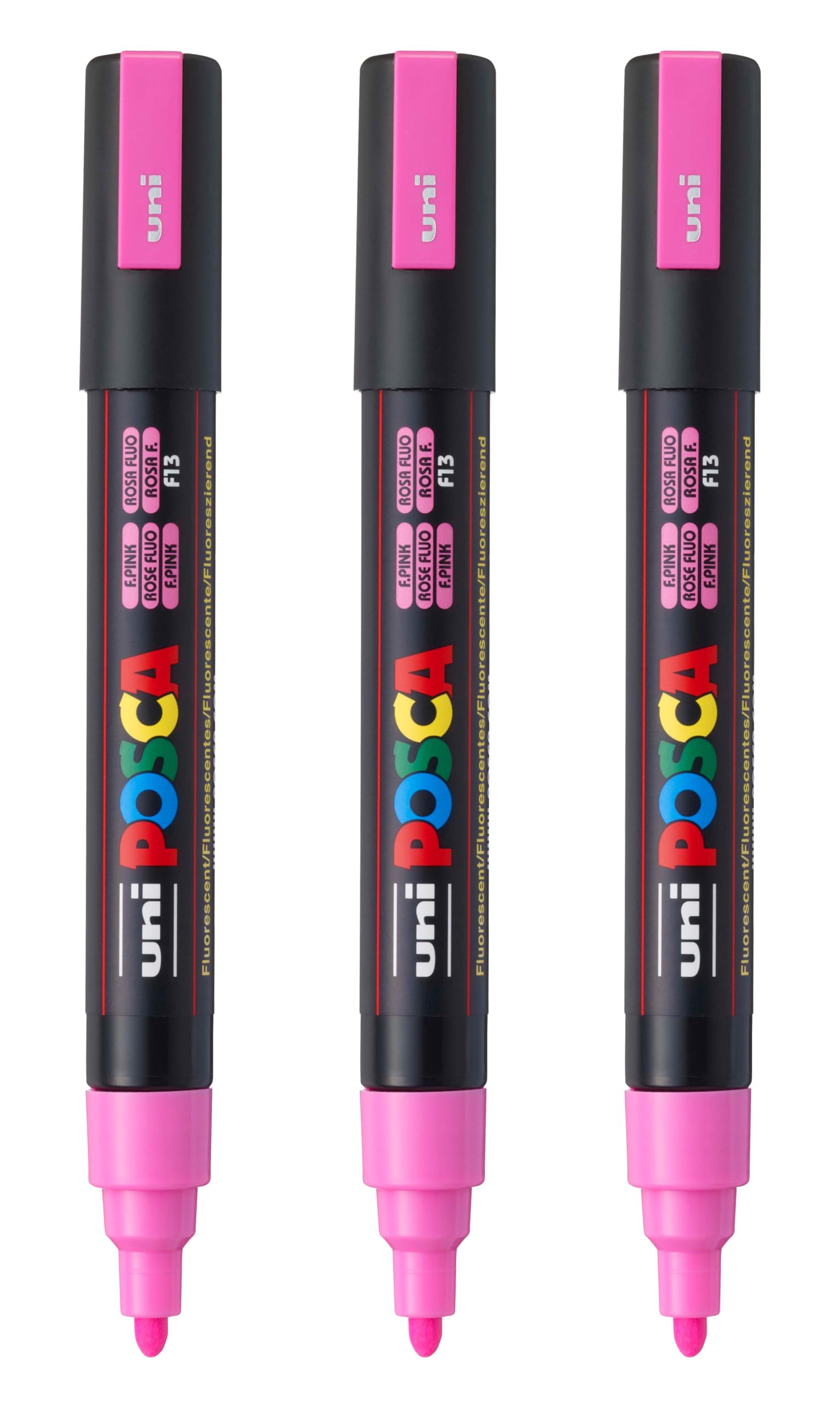posca PC-5M Water-Based Paint Markers, Reversible Medium Tip (1.8-2.5mm), Fluorescent Pink, 3 Count