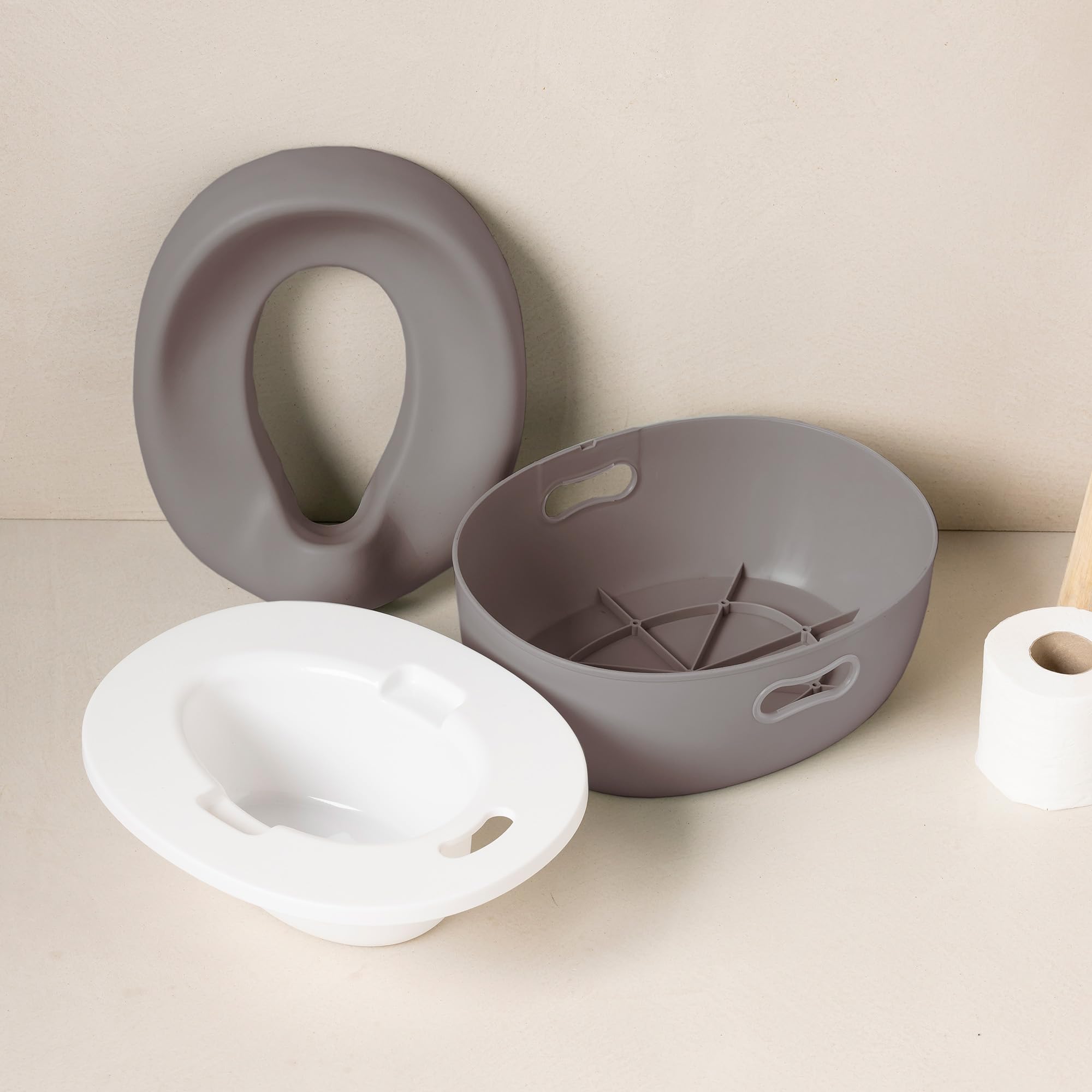 Nattou Babytopf 3in1, Töpfchen + Hocker + Toilettensitz für Kinder, Einfaches Toilettentraining, Ca. 34 cm, Ab ca. 18 Monate bis ca. 4 Jahre, Care, ABS/EVA, Taupe