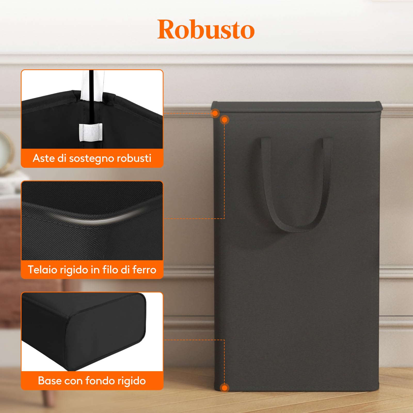 TEAYINGDE Cesto portabiancheria sottile con coperchio, cesto portabiancheria alto e sottile con manici, fodera impermeabile, cesto stretto per vestiti sporchi per bagno, camera da letto, dormitorio