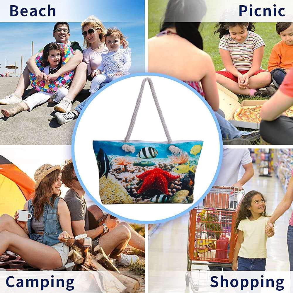 Large Canvas Striped Beach Bag - Top Zipper Closure - Waterproof Lining - Tote Shoulder Bag For Women's Shoulder Handbags Beach Travel