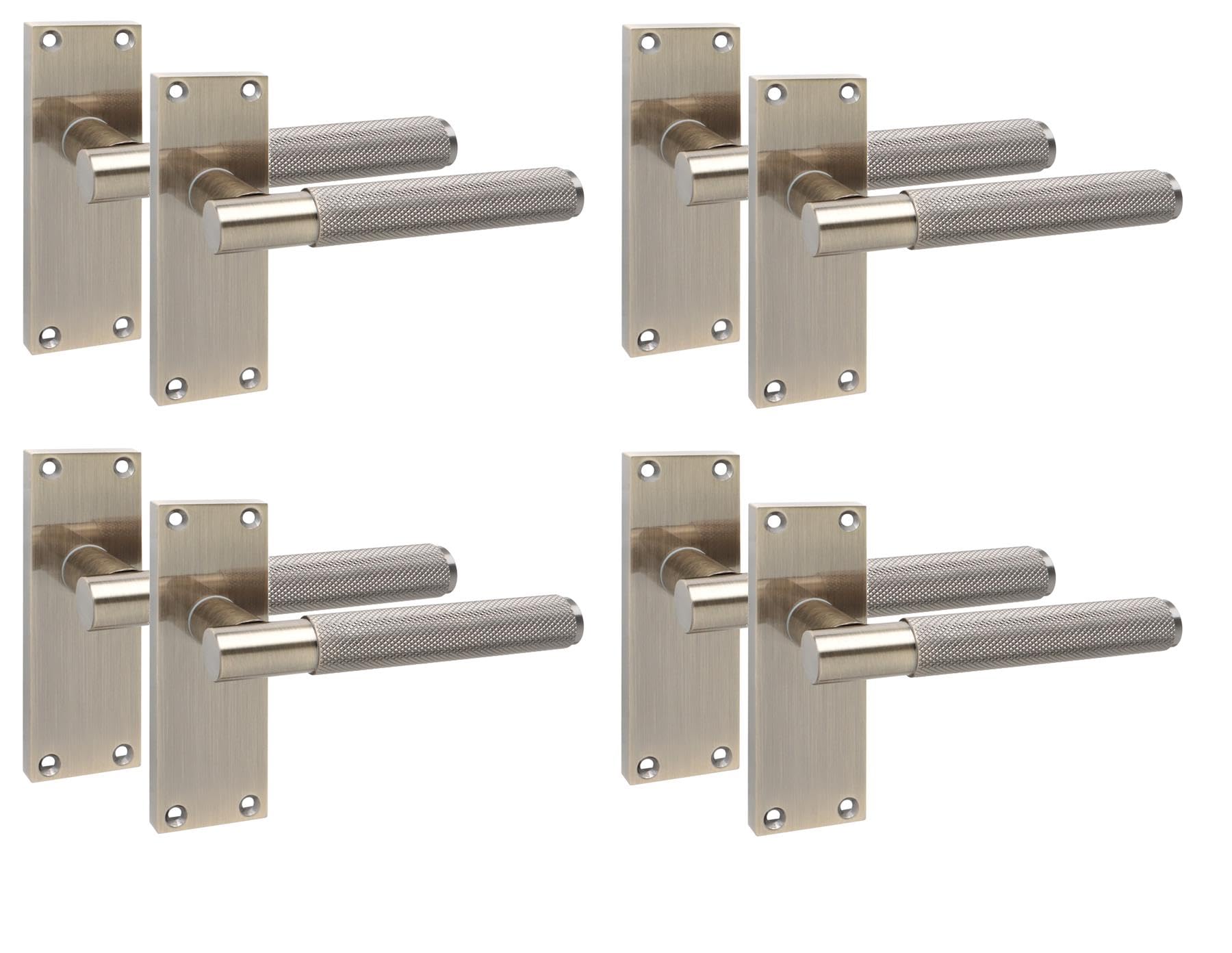 Golden Grace 4 Pairs Victorian T-Bar Knurled Design Interior Door Handle Antique Brass Finish 120 x 40mm