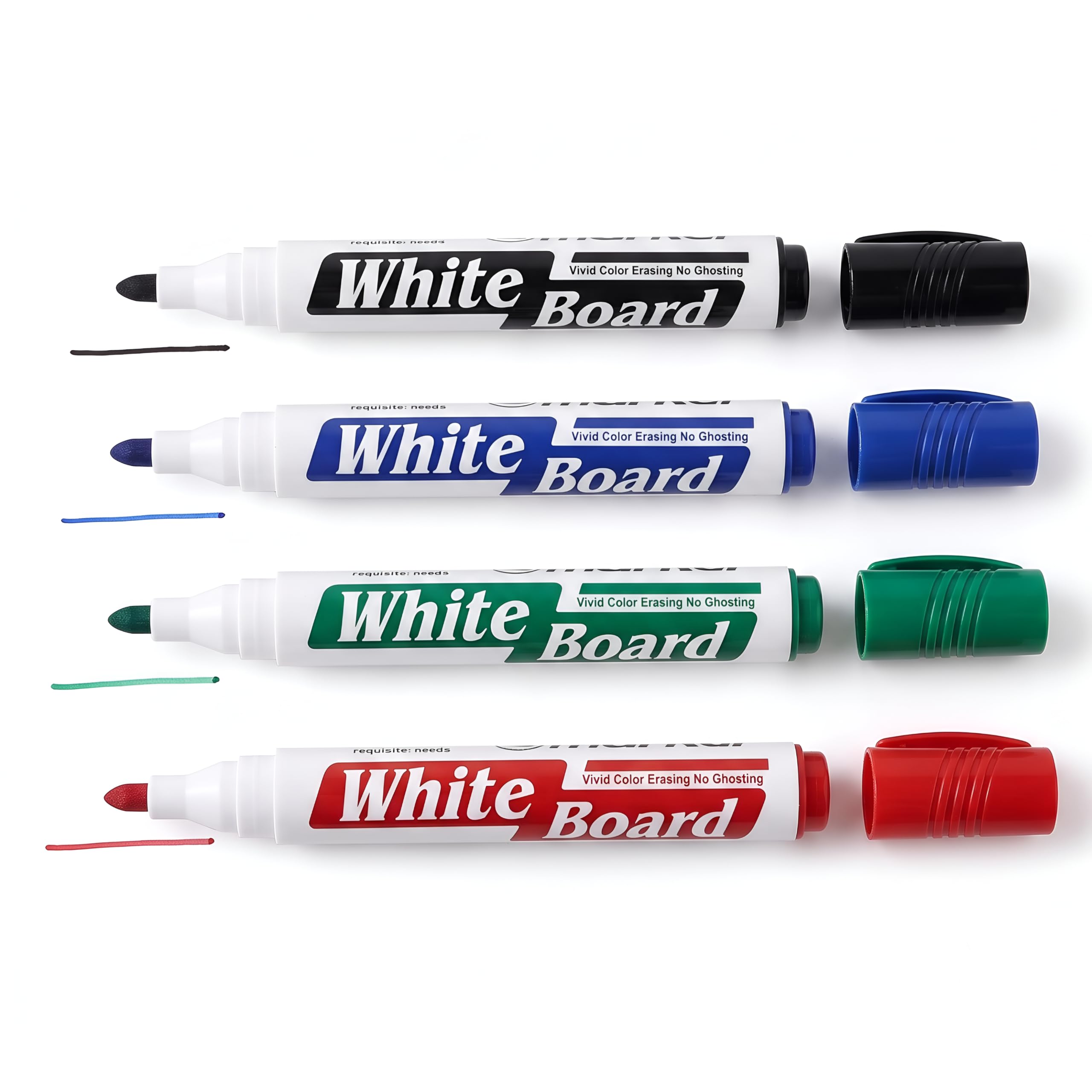 REQUISITE NEEDS White Board Marker Pens Fine Tip Low Odour Vivi Colour Dry Erase Marker Pens for School Office Home (Pack of 4)