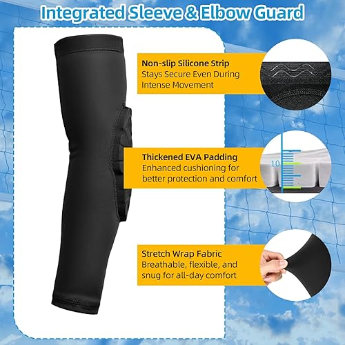 Miniatura 2 de Rodilleras de voleibol y mangas para brazos con coderas, accesorios esenciales de voleibol con alta protección, coderas de voleibol, rodilleras para