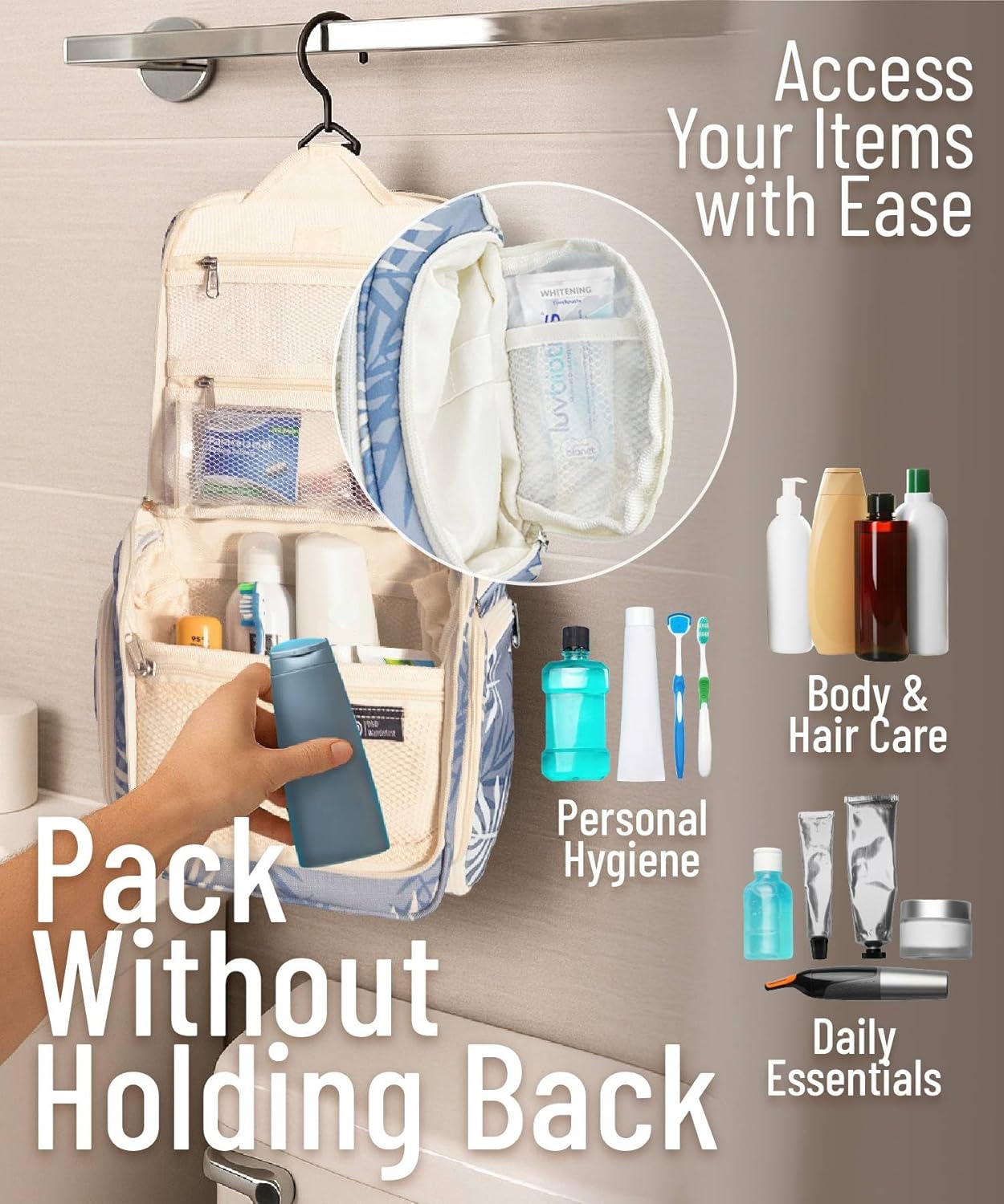 D&D Wanderlust D&D Hanging Travel Toiletry Bag for Men and Women – Cosmetics, Makeup and Toiletries Organizer Kit with 10 Compartments - Image 5