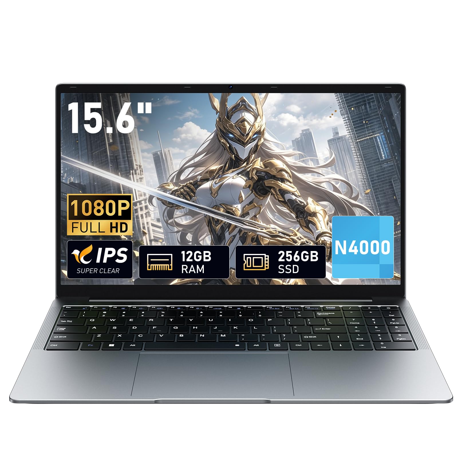 Ordinateur Portable 15,6" avec 12 Go de RAM,SSD 256 Go,écran 100% sRGB,processeur N4000, Wi-FI 5 Double Bande,Bluetooth 4.2, USB-A, HDMI, écran FHD 1920 x 1080 (12, GB)