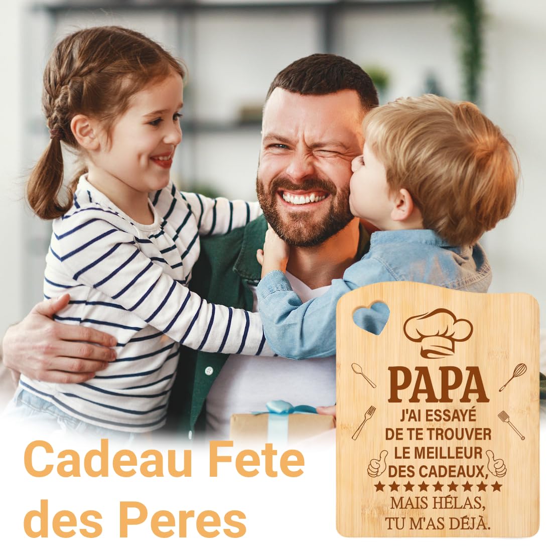 Planche à Découper en Bambou Cadeau Fête des Pères Original pour Papa
