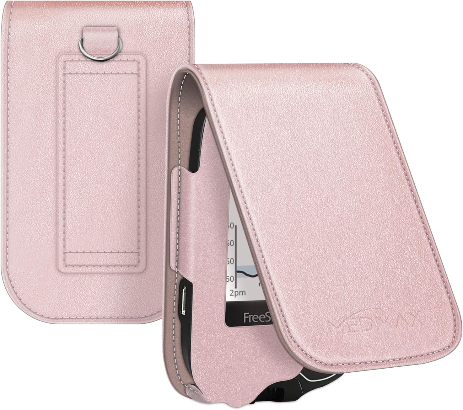 MEDMAX PU Leather Protective Case ONLY for Freestyle Libre 3/2/ Libre Reader, Lightweight Shockproof Diabetic Storage Carrying Case with Carabiner Clip and Handle, (Rosegold)