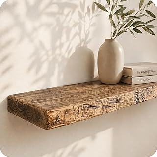 Schweberegal Massivholz Japandi Stil – Wandregal Holz schwebend Rustikal 20 cm Tief – Unsichtbare Halterung, Handgefertigt, Küche Wohnzimmer Bad (100 cm)
