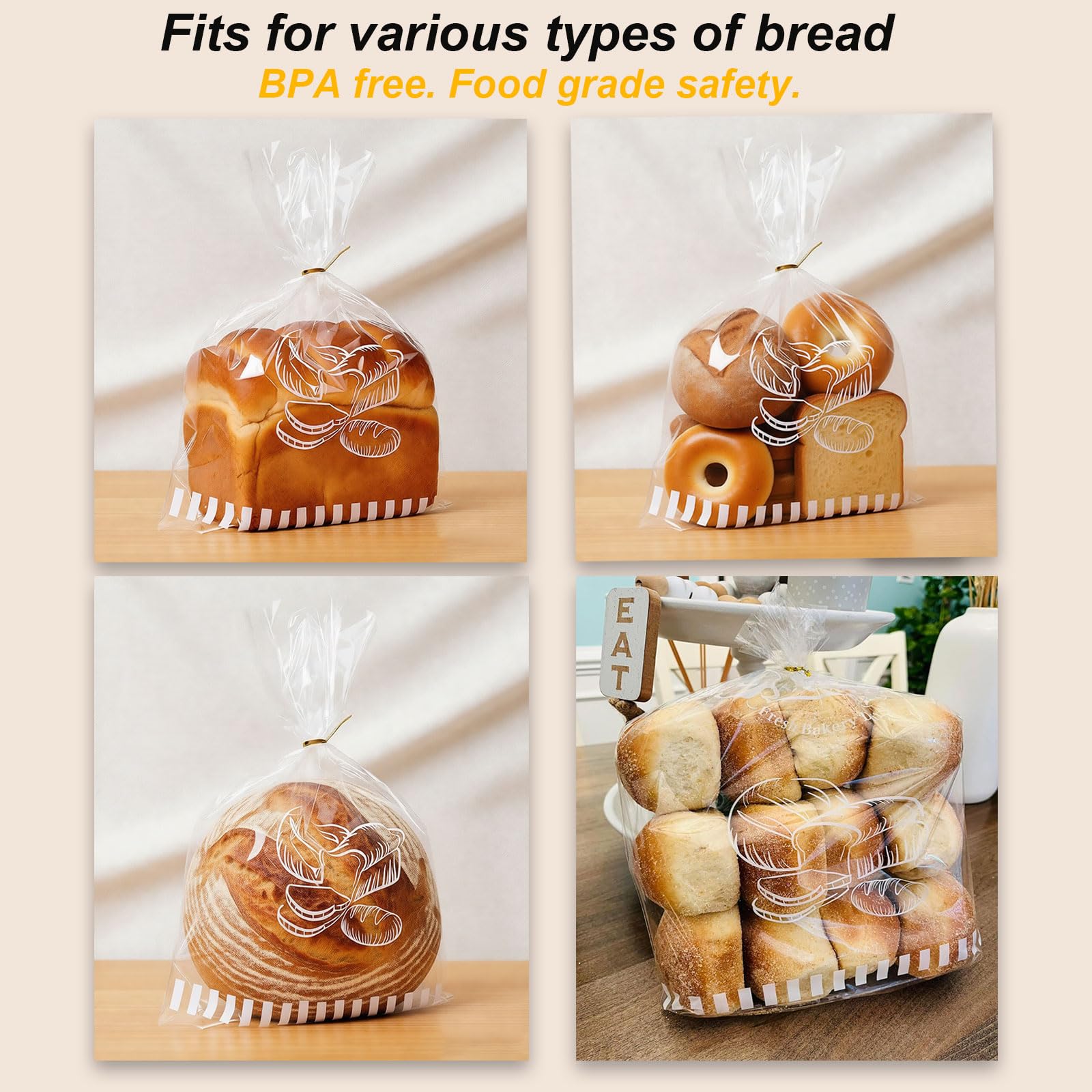 Bread Loaf Bags - Clear Cellophane for Homemade Bread -3