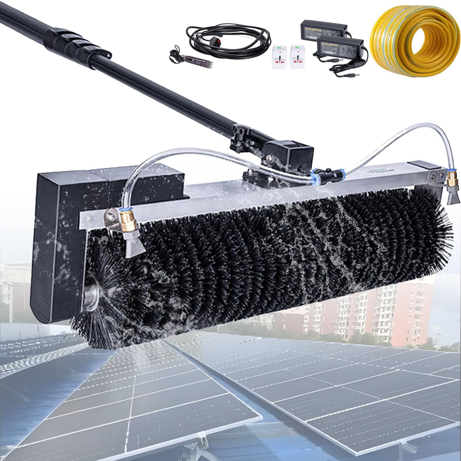 AYCDL Electric Solar Panel Cleaning Brush Kit with Water Fed Pole for Efficient Outdoor Photovoltaic and Window Glass Maintenance,7.5m