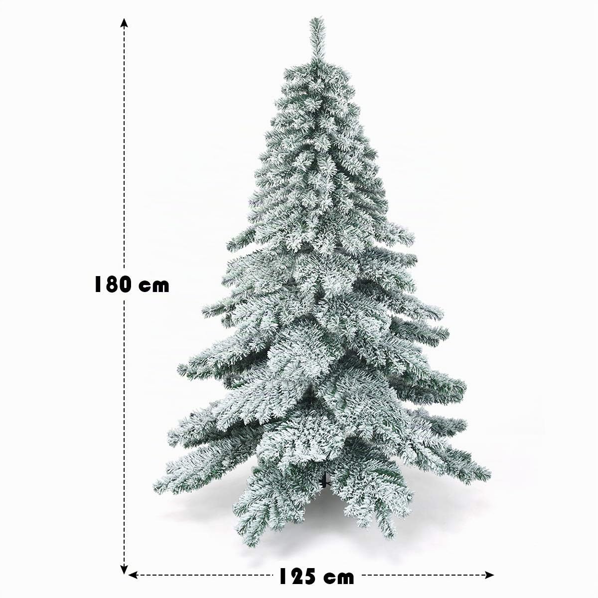 GOPLUS 180CM Sapin de Noël Artificiel Enneigé, avec 657 Branches en PVC Ignifuge, Feuilles Epaissies Inodore, Base en Fer, Arbre de Noël Floqué pour Décoration de Noël