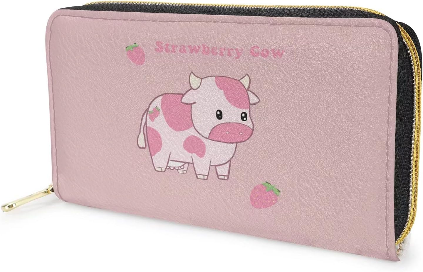 HELLHERO Kawaii Strawberry Cow Purse for Girls Women Leather Wallets Zip Around Purses Coin Pouch Phone Holder Card Organzier Money Bag Clutch Handbag - Image 3