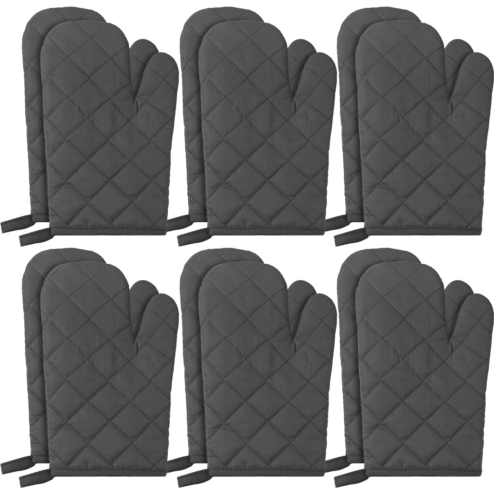 Lot de 6 paires de gants de cuisine résistants à la chaleur de 27,9 cm de long en coton et polyester matelassé pour cuisine, pâtisserie, barbecue, gris anthracite