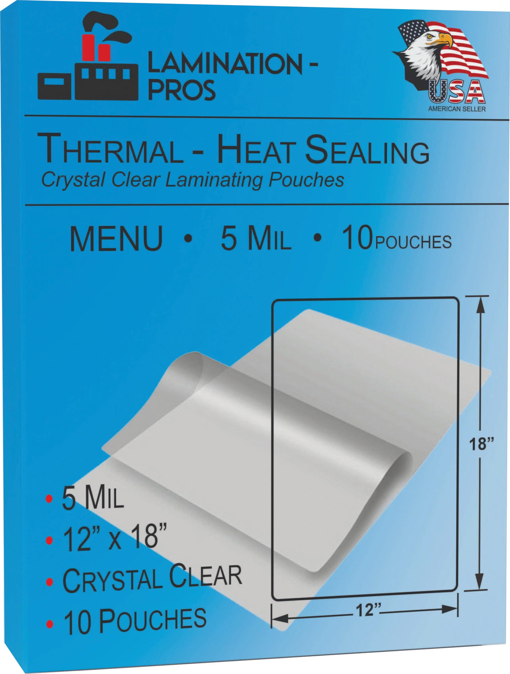 5 Mil Menu Laminating Pouches, 11.5" x 17.5" Menu Size, Thermal/Heat Seraling, Crystal Clear, Rounded Corners, Menu Protectors, Large Pouches -