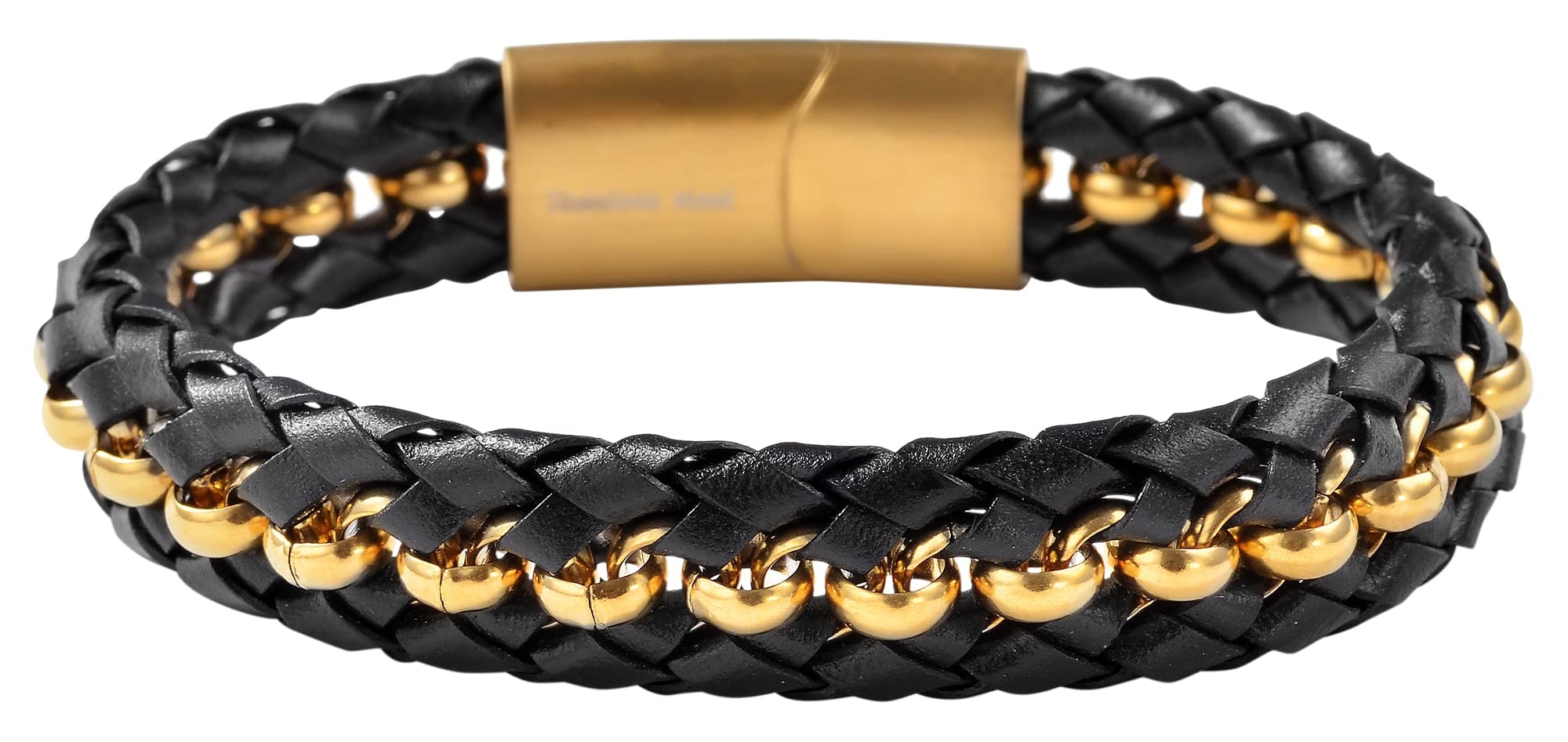 Akzent Evzen 5040310 - Bracciale unisex in ecopelle e acciaio INOX con chiusura magnetica
