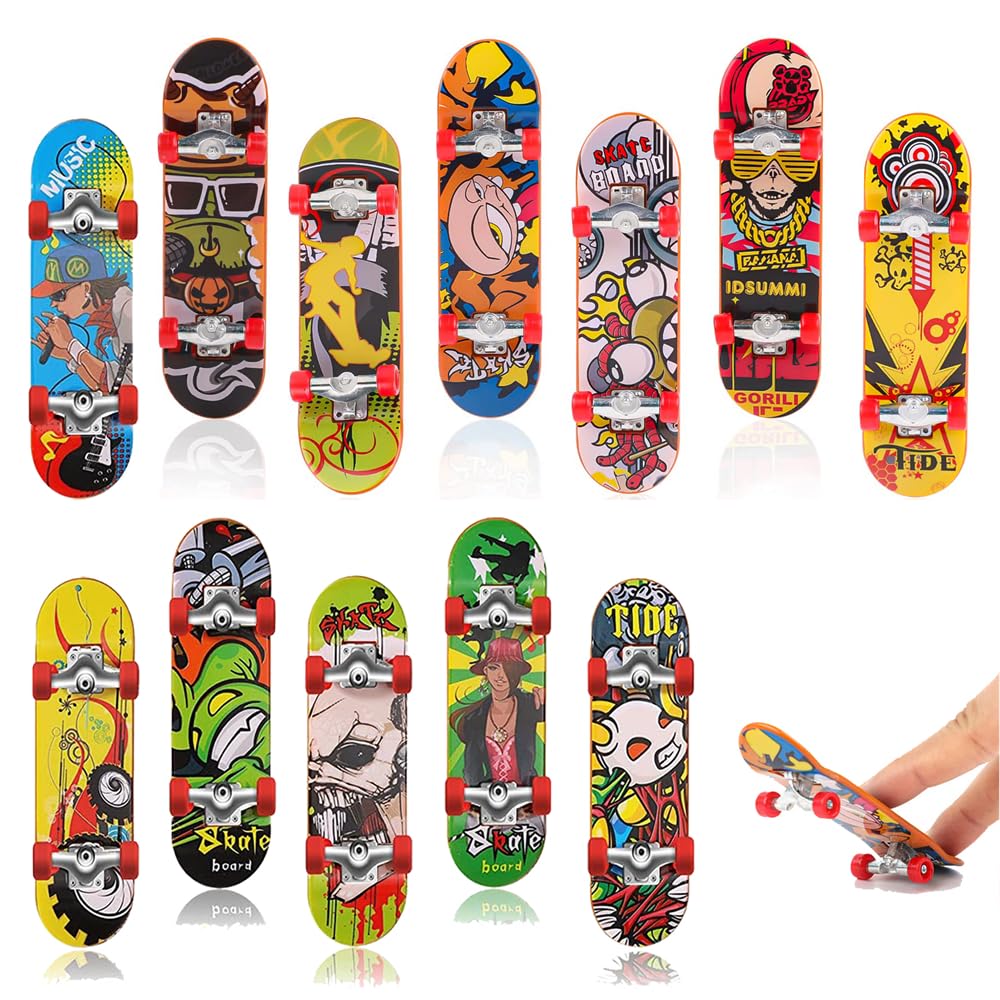 Finger Skateboards for Kids, Mini Finger Skateboards Toys, Professional Finger Boards Set, Mini Skateboard Starter Kit, Creative Fingertips Movement, Gifts for Kids Children Finger Skater (12 Pcs)