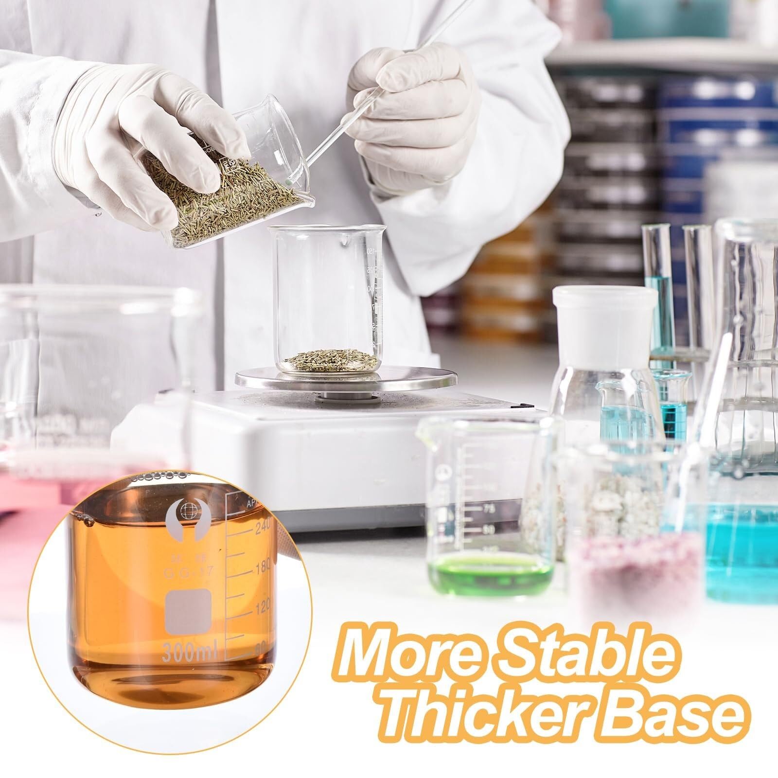 Provetta graduata in vetro, Becher graduato in vetro borosilicato, capacità multiple, inclusa confezione da 2 250 ml(300ml)
