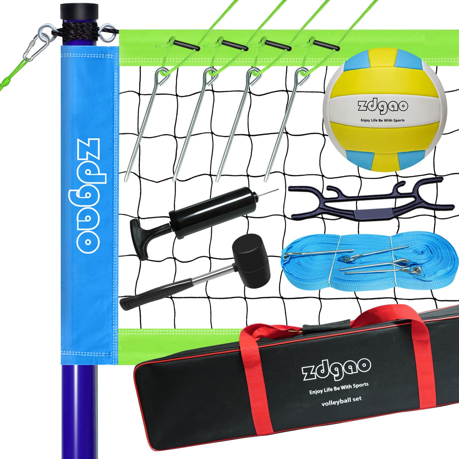 Photo 1 of **** missing volleyball and pump *****Volleyball Net Outdoor - Portable Volleyball Set for Backyard with Professional Volleyball Net, Wrap Yarn Volleyball and Pump, Boundary Line, Carry Bag Blue&Green