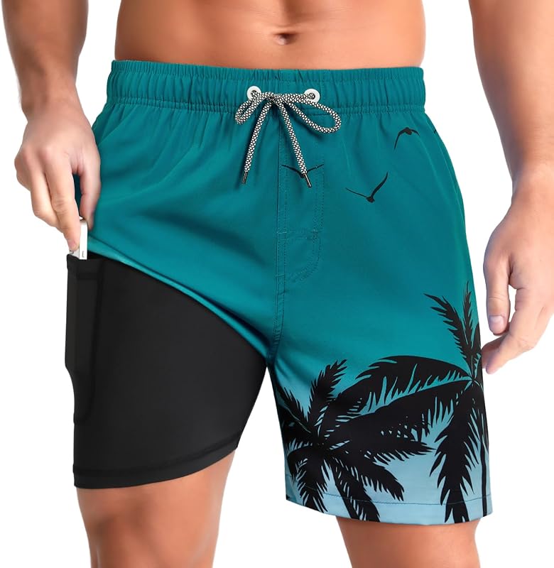 zeetoo Mens Swim Trunks with Compression Liner Zipper Pockets