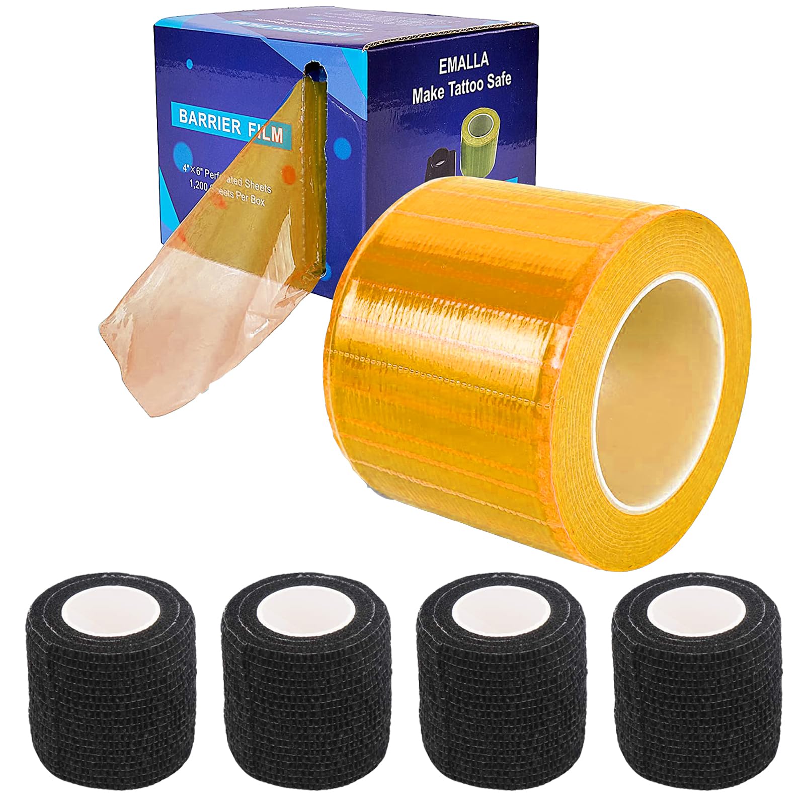 Pellicola Barriera con Nastro Adesivo per Tatuaggi - PEPAX 1200 Pezzi Rotolo di Pellicola Barriera 15,2 x 10,1 cm e 4 pezzi Involucro per Impugnatura Tatuaggio