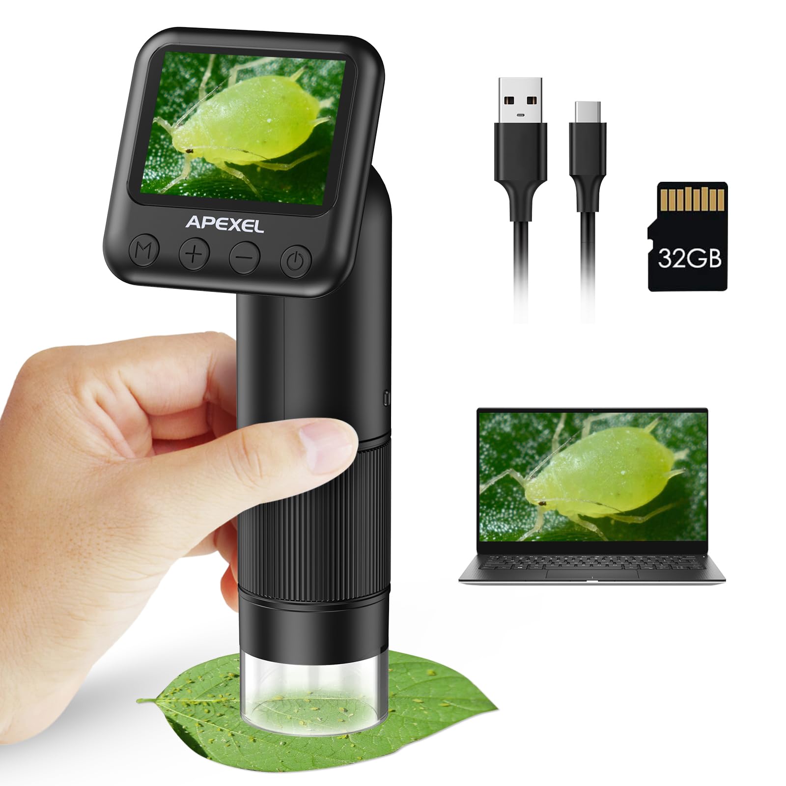 LCD Handheld Digital Microscope,800x Pocket Portable Microscope for Kids with LED Lights,USB to PC Including SD card and sample slides