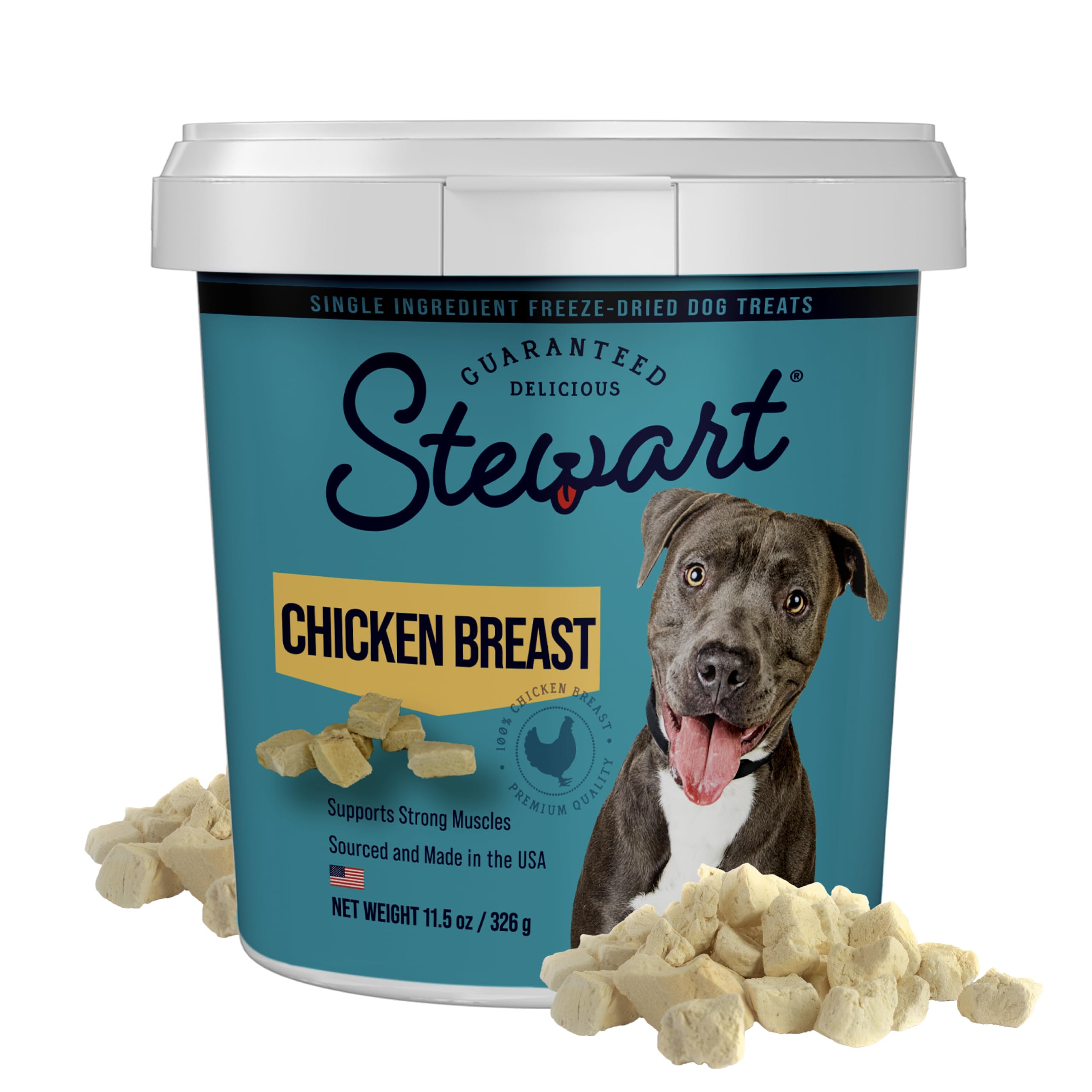 Stewart Chicken Breast Dog Treats, 11.5 oz, ~215 Pieces, Freeze Dried Raw, Single Ingredient, 74% Protein Training Treats or Meal Topper in a Resealable Tub, Grain Free, Gluten Free