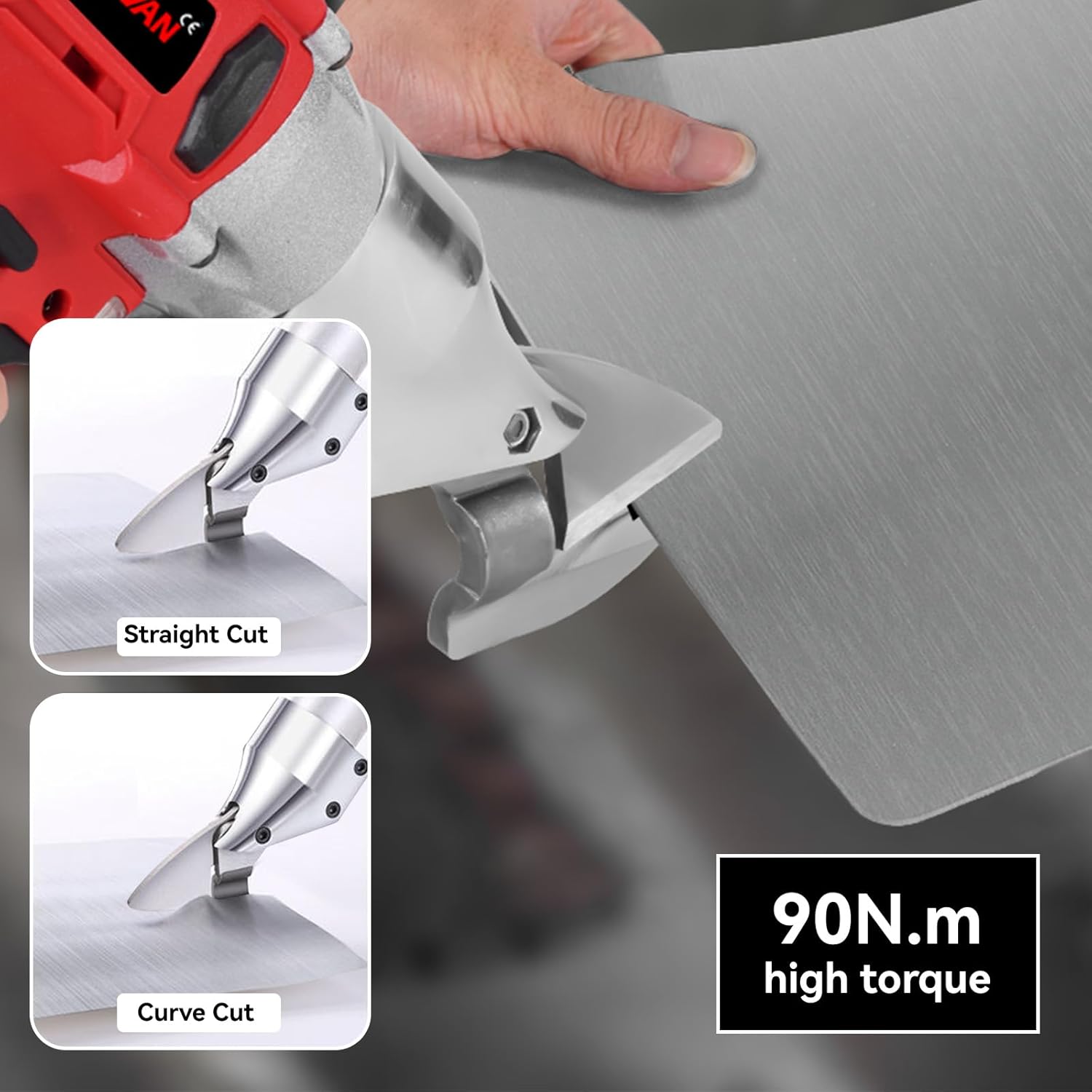 Cordless Sheet Cutter with 20V 2X2.0A Batteries, Brushless Metal Cutter with 360° Pivoting Head, Maximum Torque 90N.m, Electric Metal Shears for Stainless Steel, Metal, and Iron Cutting