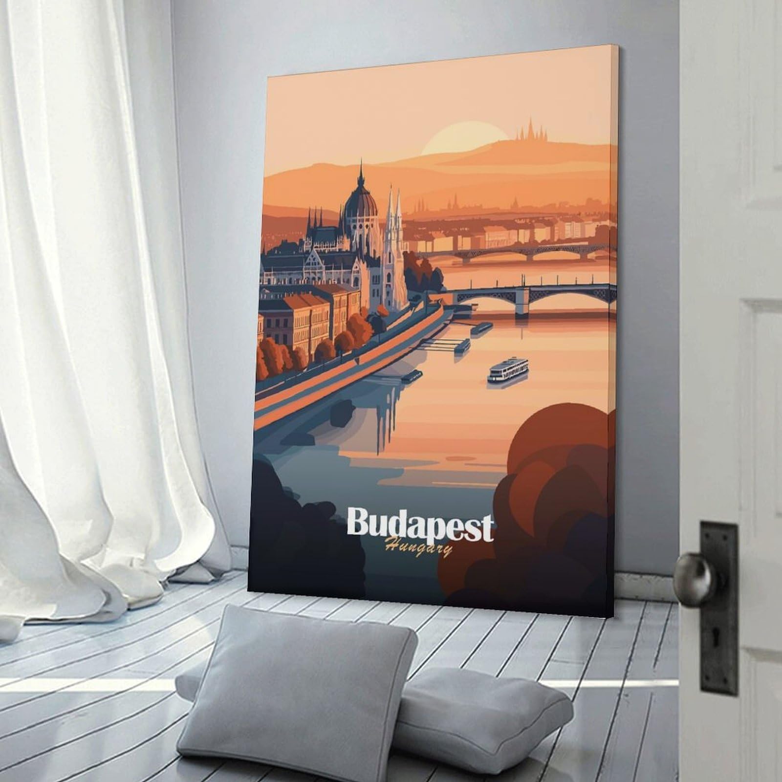 Junmoney Frame-Style-17 Budapest Cityscape Sunset Home Decor Wall Art 20X30inch(50X75cm), For Lounge, Study, Hallway Or Flat Walls, Stylish Home Artwork For Focal Walls