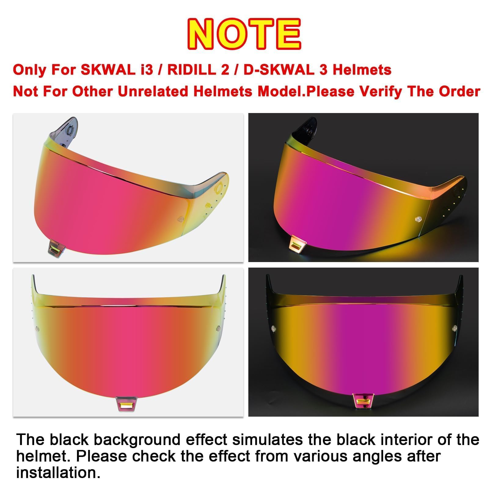 PSLER Visiera Casco per SKWAL i3 RIDILL 2 D-SKWAL 3 Visiera Colorata Accessori per Casco da Moto Ricambio(Rosso Rosa Profondo)