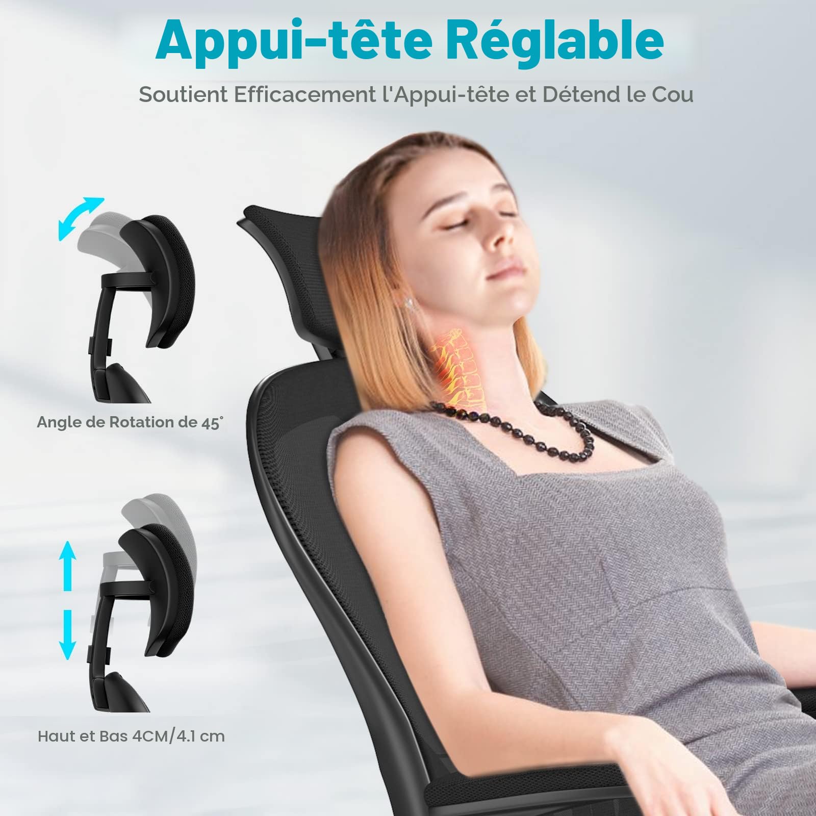 naspaluro Chaise Bureau avec Accoudoir Réglable, Fauteuil Ergonomique en Maille Respirante avec Soutien Lombaire, Dossier Inclinable et Hauteur Réglable, Noir