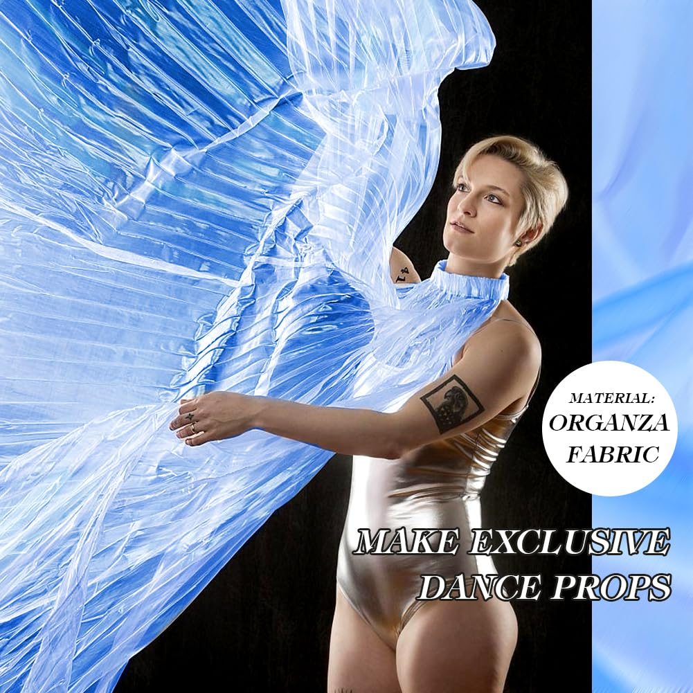 AHANDMAKER Transparenter Schillernder Organza-Stoff, 59,11 cm Breit, {9},{1} m, Vorgeschnittene, Seidig Glänzende Organza-Stoffe Für Glänzenden Fotohintergrund, Hochzeitskleid, Heimwerkerbedarf – Blau
