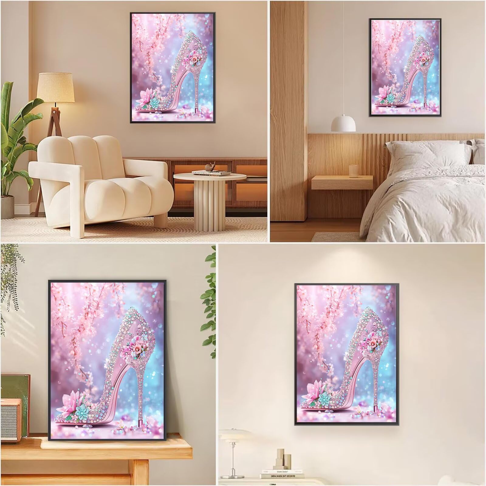 Rosa Diamond Painting Kristallschuhe Diamond Painting 60x80cm, 5D Vollbohrer Diamanten Kinder Bastelset DIY Set Erwachsene Kreativ Set für Erwachsene für Zimmer Wand Deko Geschenke für Frauen,Model801