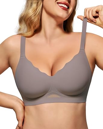 HORISUN Womens Wireless Push Up Bralette - No Underwire Scalloped V-Neck Full Coverage Soft Support Bra