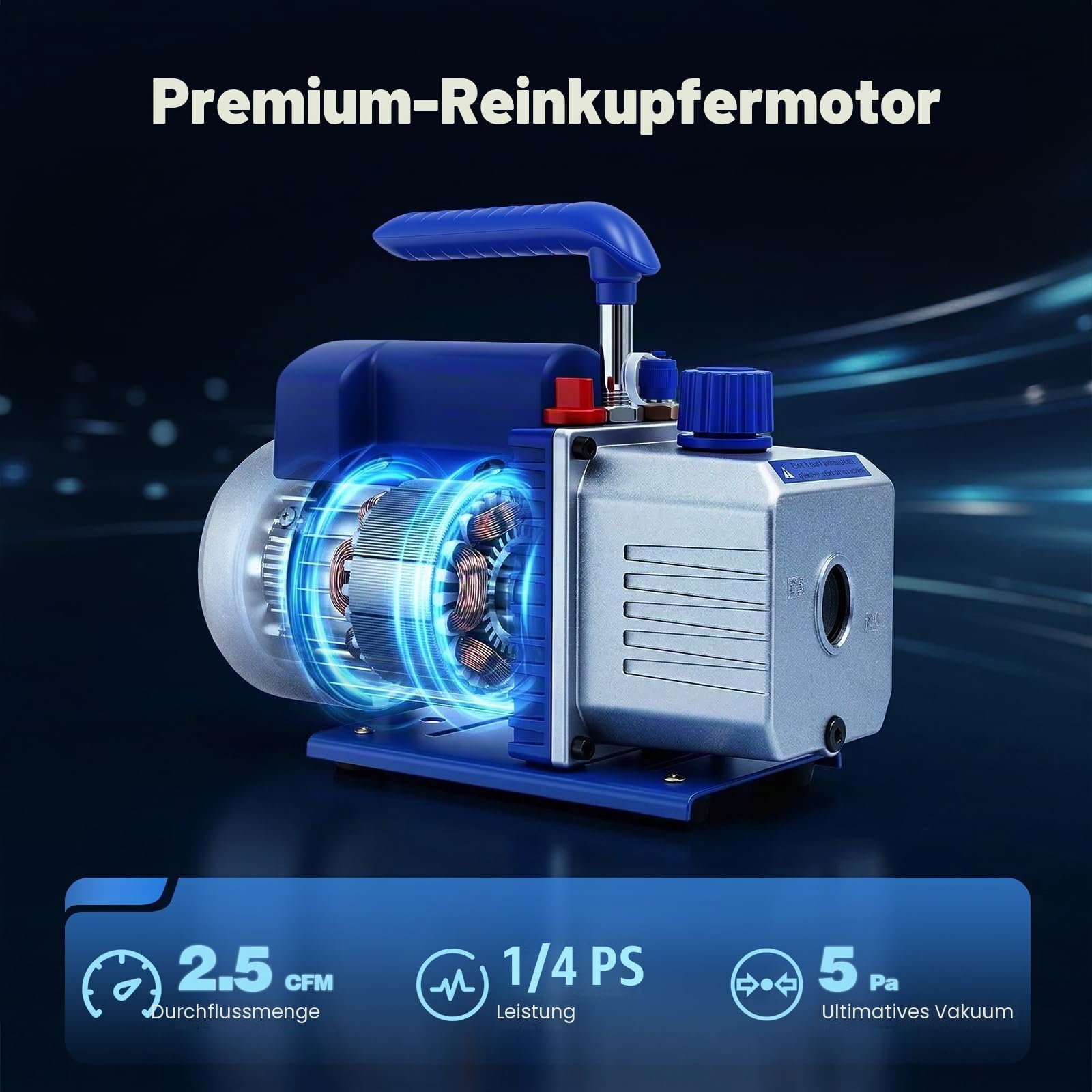 Vakuumpumpe Klimaanlage 180W, Profi Vakuumpumpe Set mit 3 Schläuchen & Manometer, 150 Mikron für R32/R134a/R410a, 1/4" Anschluss, Ideal als Unterdruckpumpe für Kfz und Klimaservice