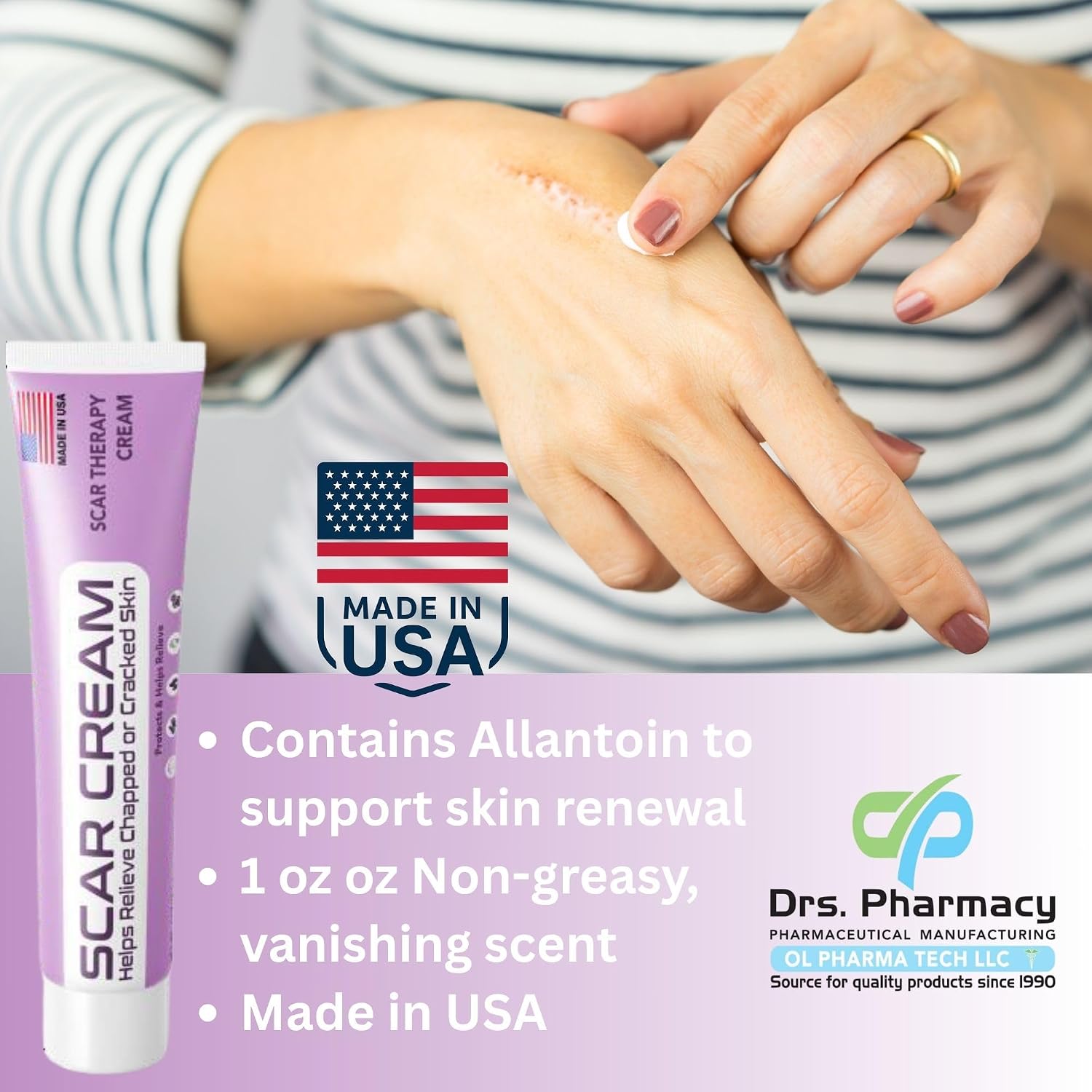 Scar Cream – Helps Reduce Appearance of Old & New Scars – 1 oz, Made in USA