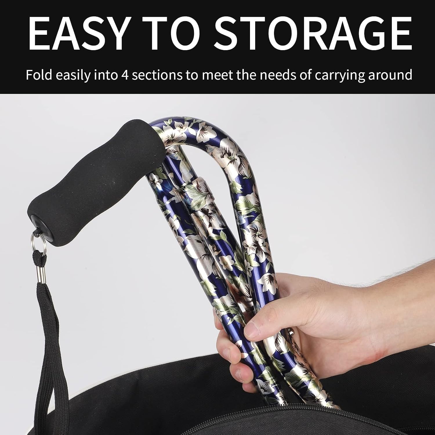 Adjustable Walking Cane, Foldable, Collapsible, with Travel Bag for Seniors & Adults (Blue Orchid)