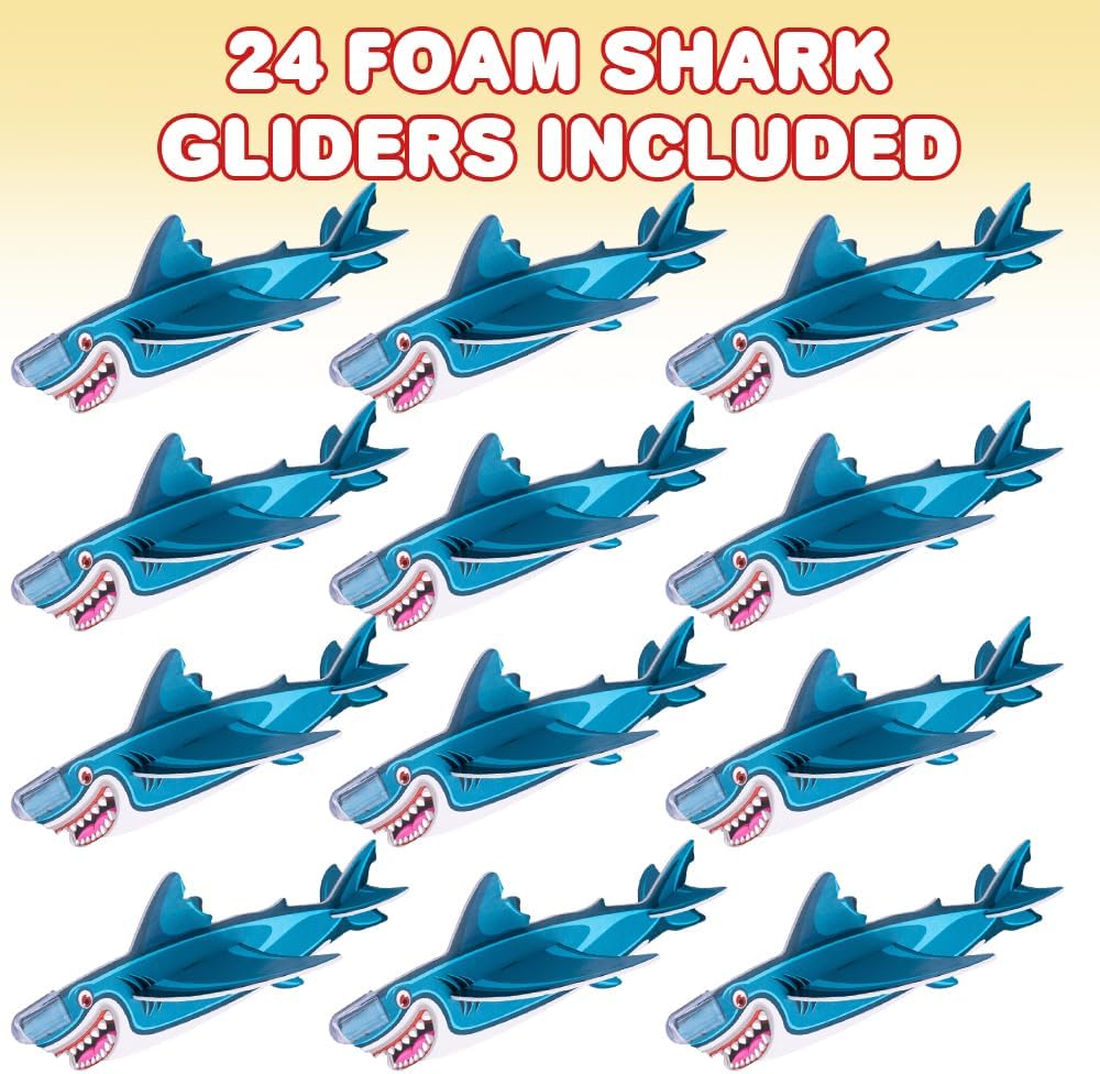 ArtCreativity Foam Flying Shark Gliders, Set of 24, Lightweight Glider Planes for Boys & Girls, Individually Packed Flying Airplanes, Fun Birthday Party Favors, Goodie Bag Fillers for Kids