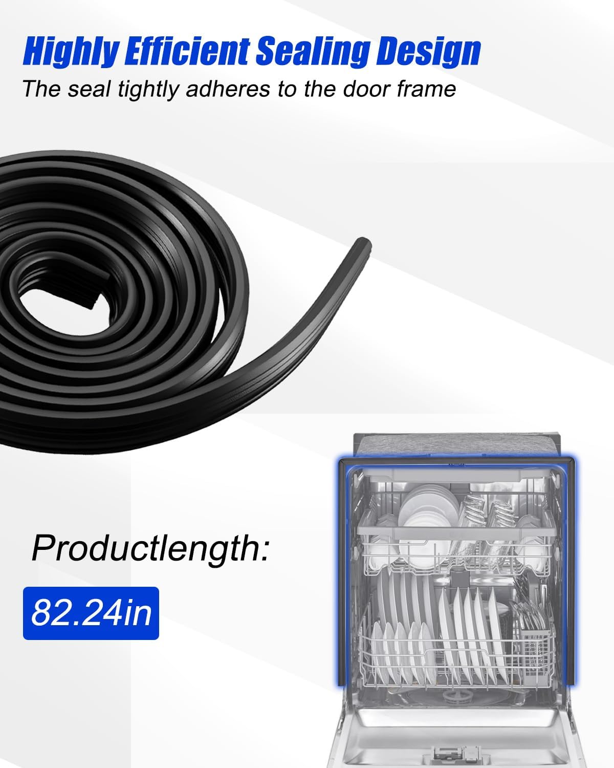 Upgraded Door Seal Gasket Replace 3920DD3005D Fit for LG Kenmore Dishwasher Replace 4502909 AP6981193 PS12075802 EAP12075802, 82.24 Inch 6.85Ft