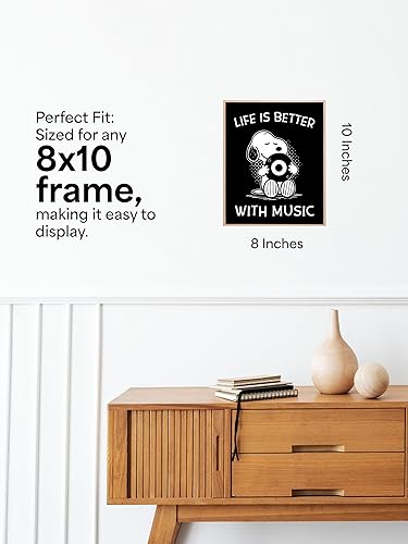 Miniatura 2 de Arte de pared "La vida es mejor con música" – Cartel de perro de dibujos animados sin marco de 8x10 – Arte divertido e inspirador para dormitorio