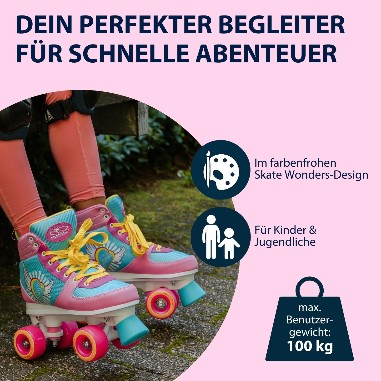 HUDORA Roller Skates Wonders in versch. Größen - Bequeme Kinder Rollschuhe in coolem Design - stilvolle Rollschuhe für Kinder & Jugendliche - Roller Schuhe aus hochwertigem Kunstleder
