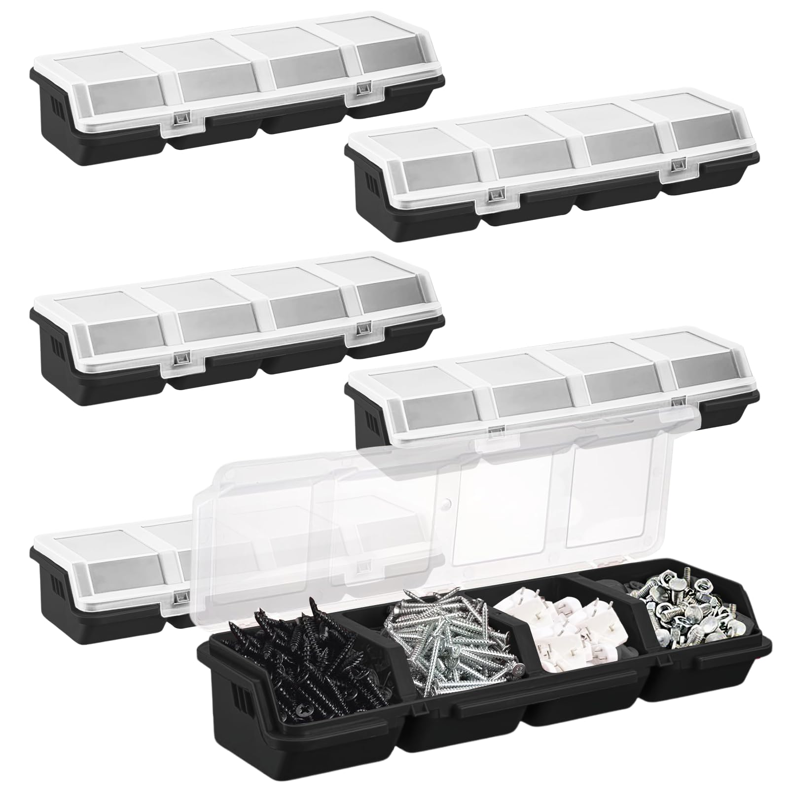 YEXEXINM 6 organizadores de tornillos con tapas, caja organizadora de herramientas apilables de plástico para clavos, organización de herramientas de manualidades, carrito de herramientas, cajones de