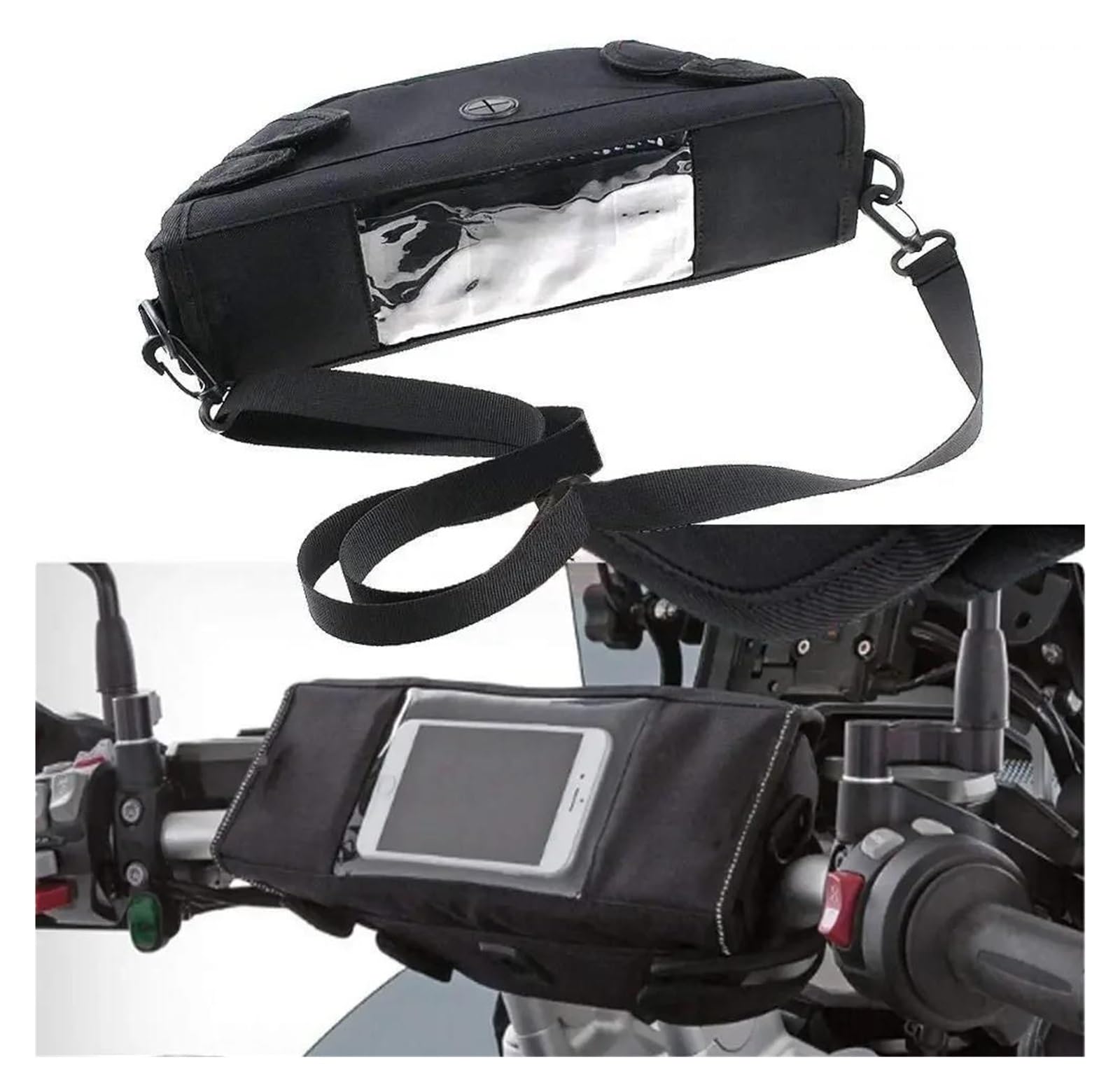 Sac Guidon Moto Sac De Rangement pour Guidon, Accessoire De Moto pour CFMOTO 800MT 800 MT, Sac De Rangement Étanche Et Anti-poussière, Sac De Navigation(Black NO Logo)