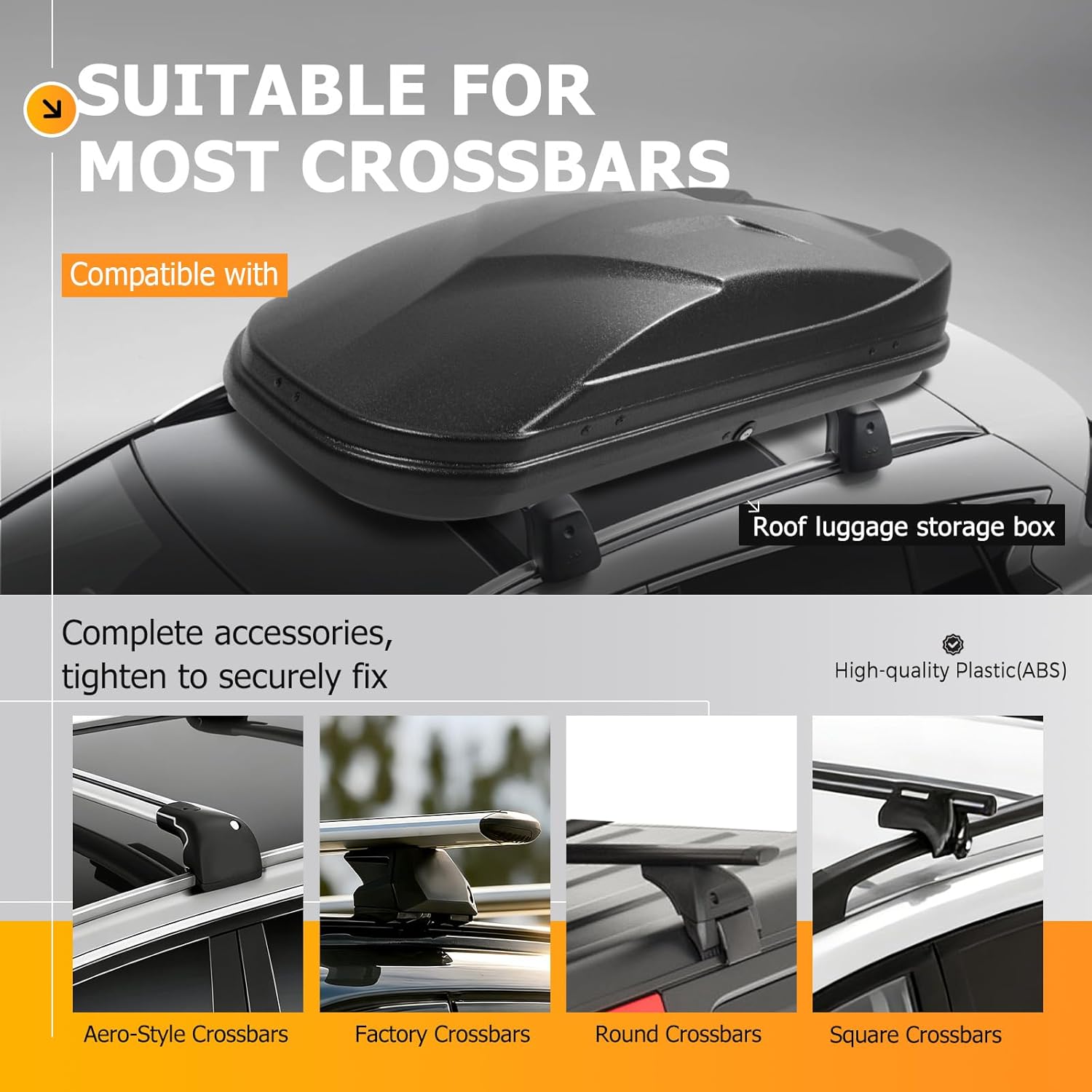 Rooftop Cargo Box Carrier Dual-Side Opening Hard Shell Roof Mount Storage Heavy Duty ABS Plastic 15 Cubic Feet Black