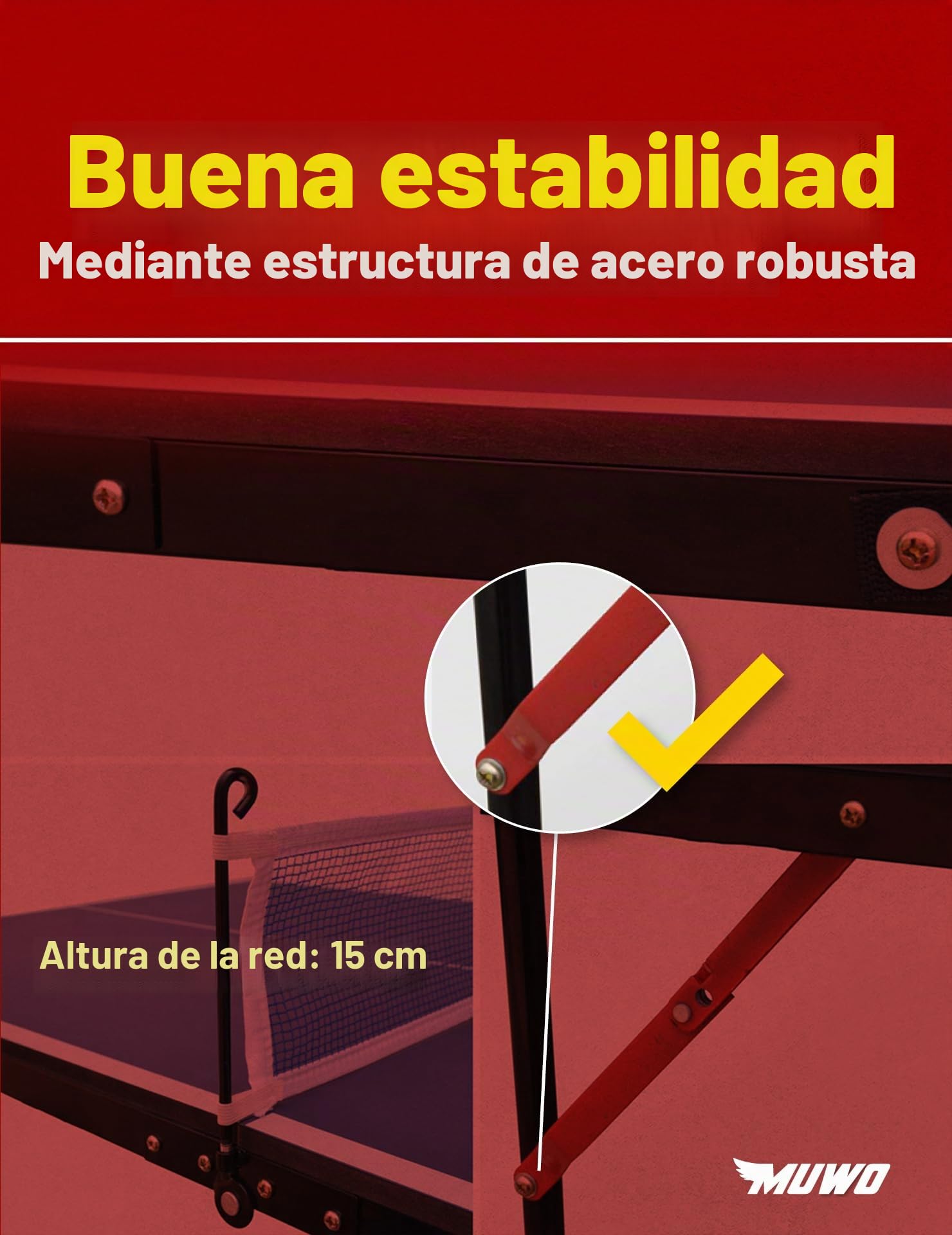MUWO Mesa de ping pong plegable para interiores, estructura de acero resistente, compacta, con asa de transporte, 137 x 76 cm, incluye red, dos raquetas y pelota de ping pong